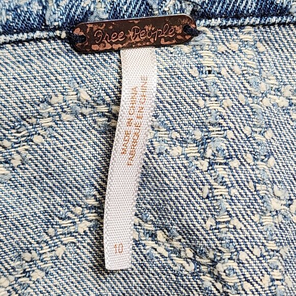 Free People Women' Punched Denim Moto Jacket Size 10 Herringbone Blue Jean Biker - Picture 6 of 12